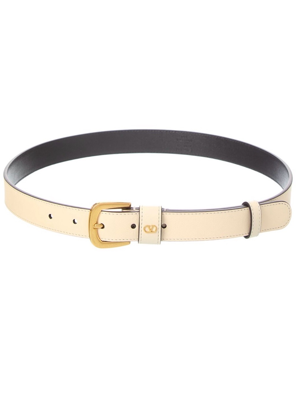 NIB Valentino Vlogo Cream Mini Leather Belt with Gold Buckle